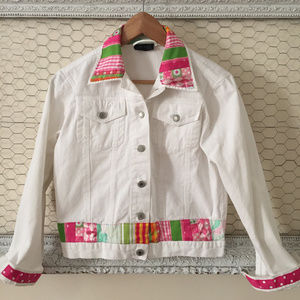 LIZA BYRD White 100% Cotton Denim Ribbon Jacket S
